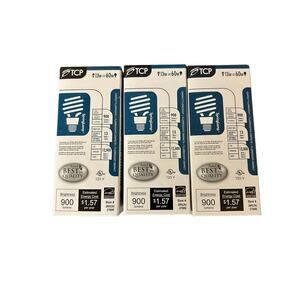 (3)TCP 900 LUMENS 12,000 hr BULBS 13W= 60W. Compact Fluorescent.